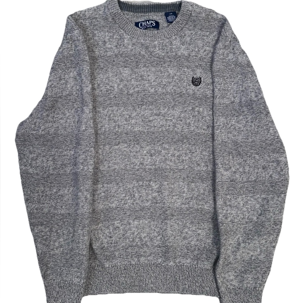 Chaps Mens Large Gray‎ Crewneck Knit Sweater 100% Cotton Logo Crest L